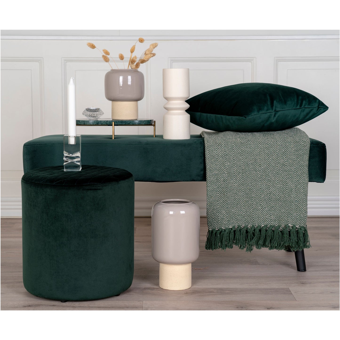 HOUSE NORDIC LIDO PUDE MØRKEGRØN VELOUR